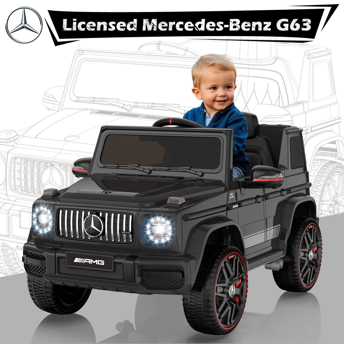 ANPABO 12V 7AH Licensed Mercedes-Benz G63 Electric Car for Kids, Black