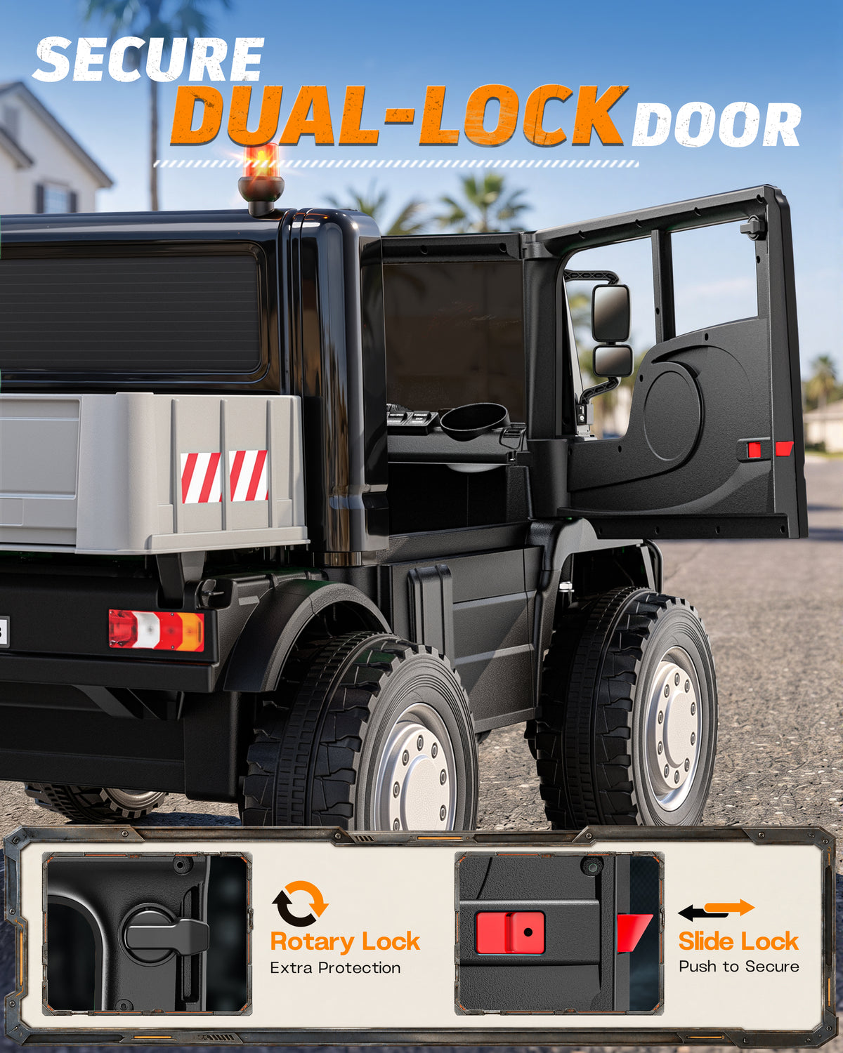 TOPLIX Mercedes-Benz Unimog 24V Ride On Dump Truck for Kids, 2 Seater w/Remote