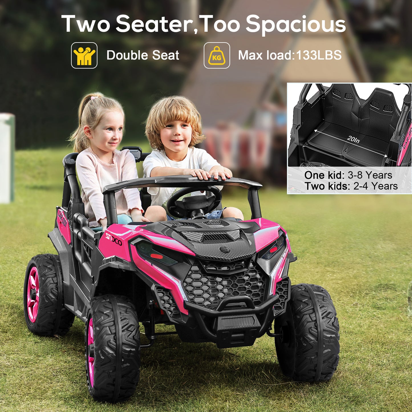 East doll 24V Kids Ride on UTV Car, 2 Seater Ride on Toy for Big Kids, Power Ride on Car for Boys, 4WD 800W Motors, Kid Electric Car Aged 3-8Y , 5.1 MPH , EVA Wheels, Remote Control, Music