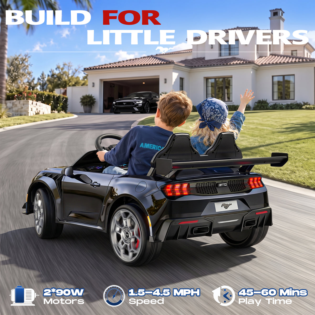 ANPABO Licensed Ford Mustang 24V 2 Seater Ride on Car for Kids Ages 3-8, Black