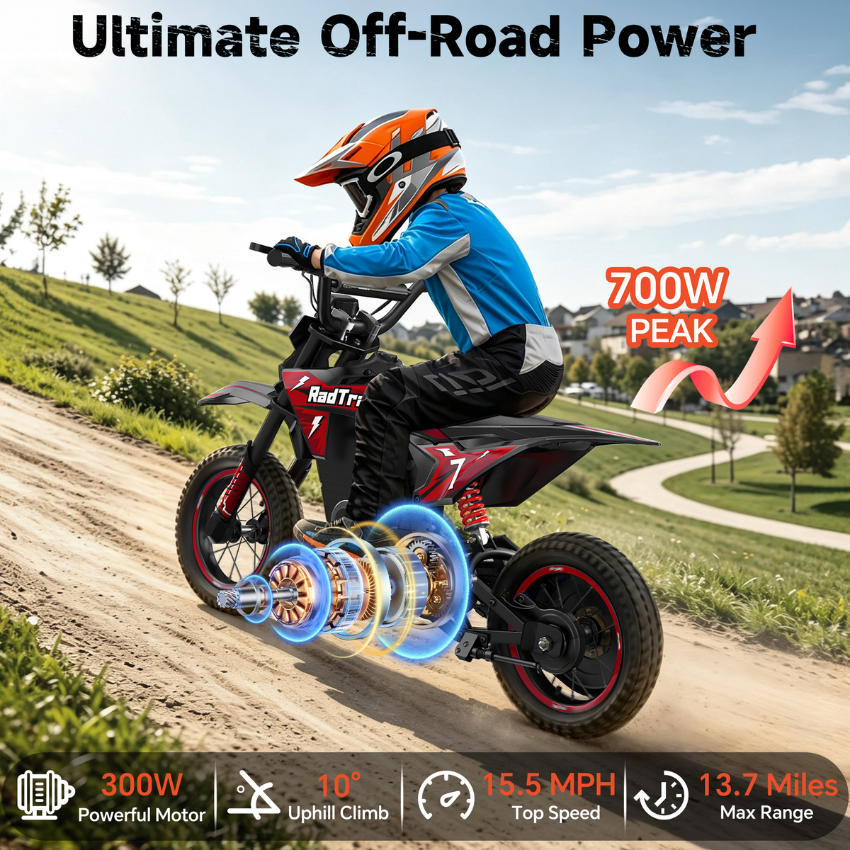 AceCruisers 36V Electric Dirt Bike for Kids 4-10, 700W Peak & Max 15.5 MPH, 13.7 Miles