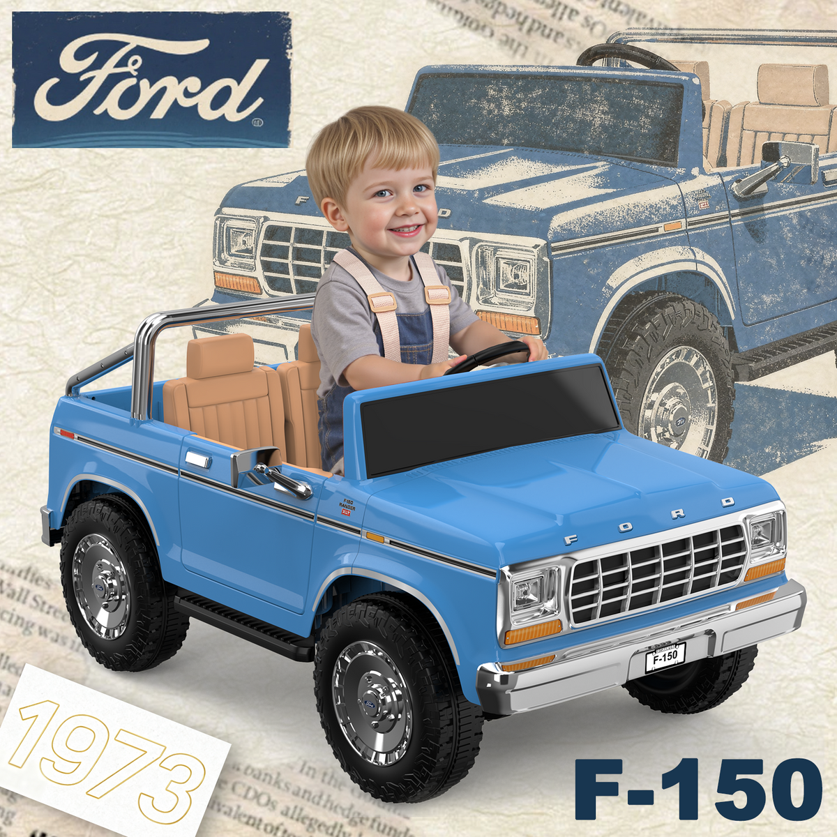 ANPABO Licensed Ford F-150 24V 2 Seater Ride on Car for Kids, Blue