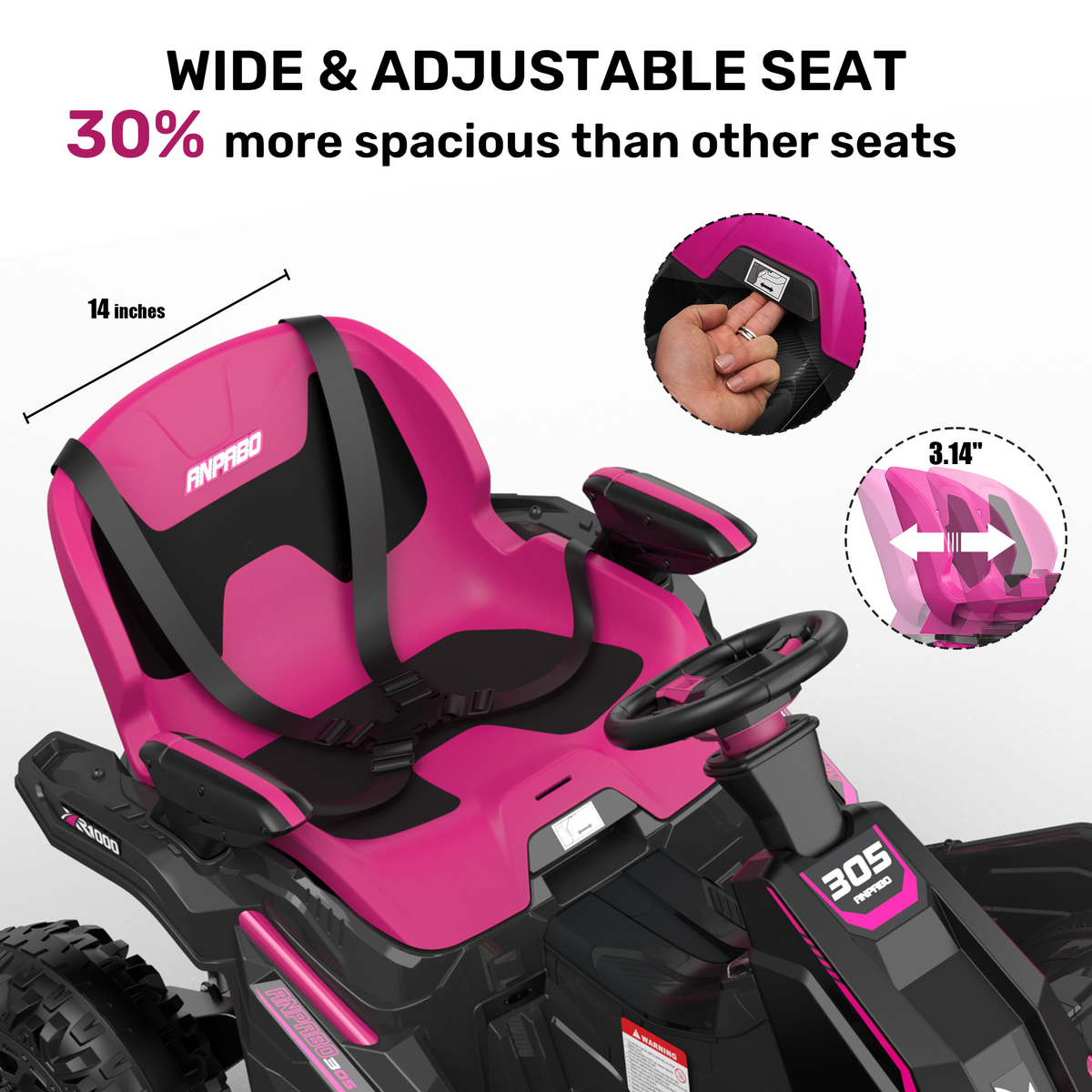 ANPABO 24V 4x200W Ride On Toys for Big Kids Aged 3-12, Adjustable Wide Seat