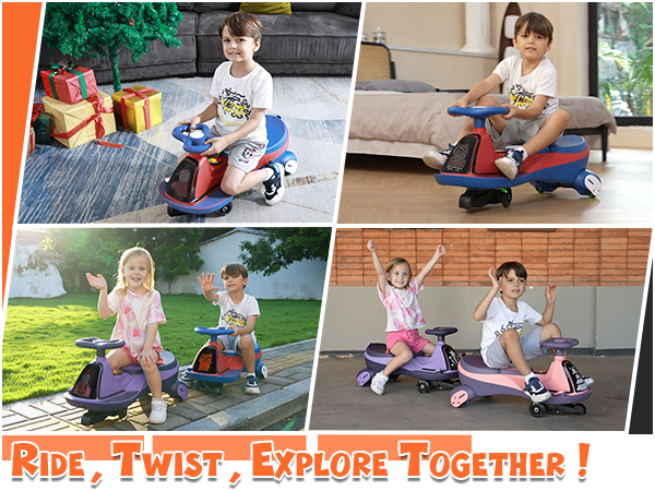 East doll 12V Wiggle Car for Kids with LED, Electric Ride on Toys for Toddlers Aged 3+, Swing Wiggle, Baby Car, 2.8-4.1 Mph, Flashing Wheels, Bluetooth(Upgraded Version）