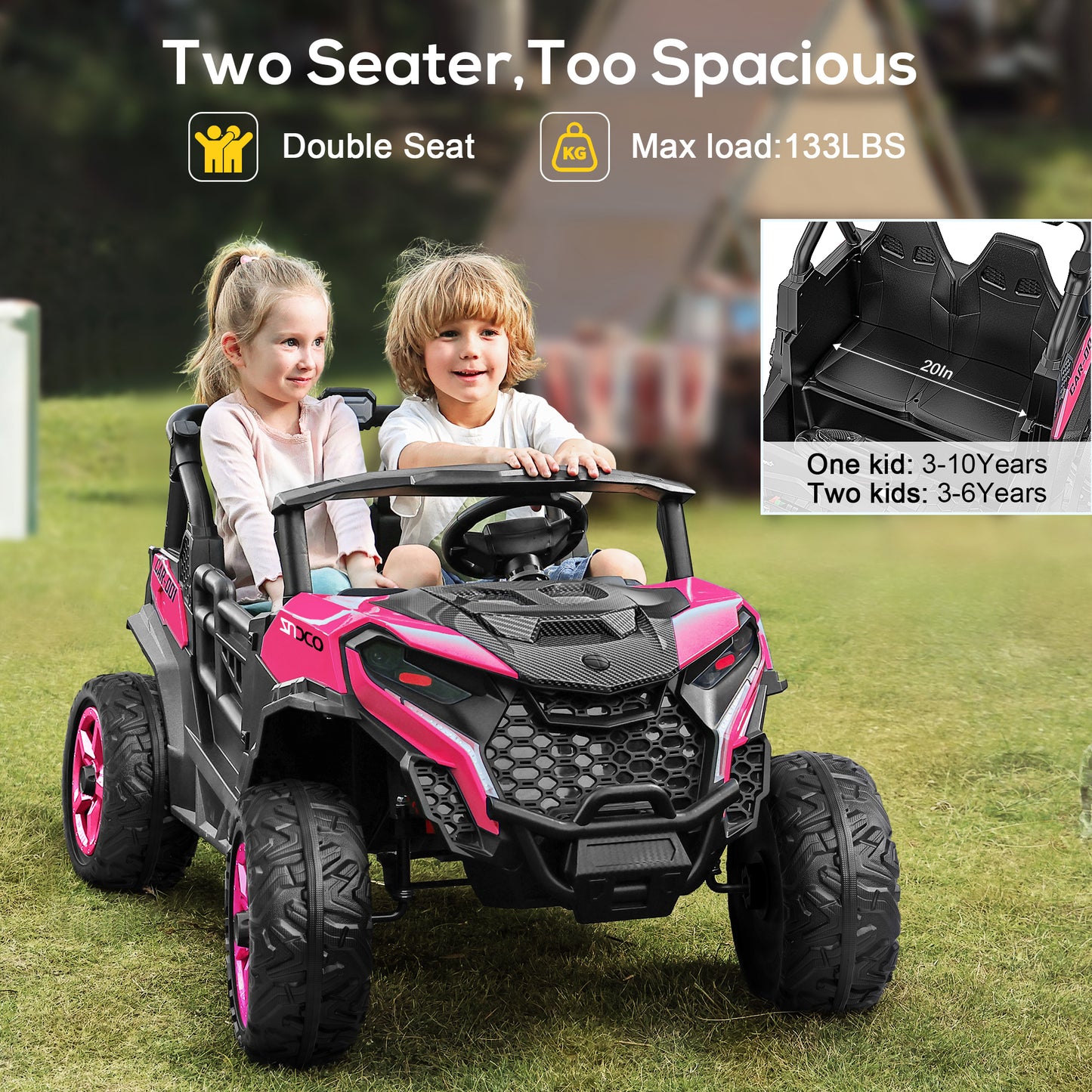 East doll 24V Kids Ride on UTV Car, 2 Seater Ride on Toy for Big Kids, Power Ride on Car for Boys, 4WD 800W Motors, Kid Electric Car Aged 3-8Y , 5.1 MPH , EVA Wheels, Remote Control, Music, Pink