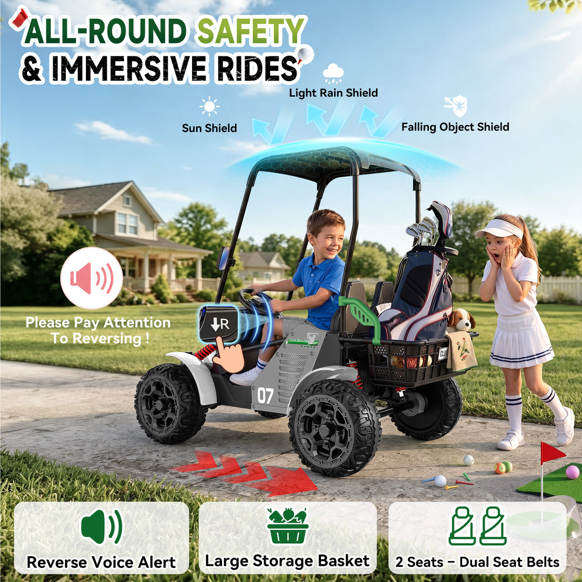 ARBELI 24V 2 Seater Ride on Toys for Big Kids, Dual Spring Suspension Ride on Car with Remote Control, Powerful 4WD Motors, Max Speed 5 MPH, Load 135 Lbs