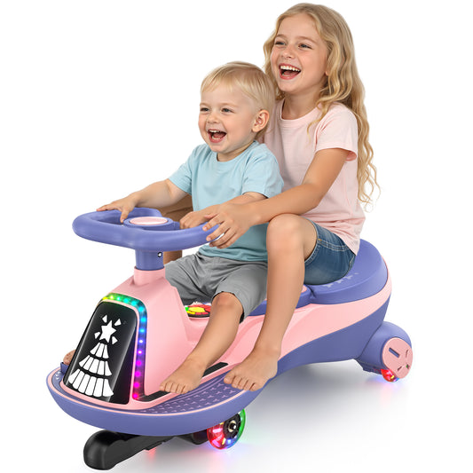 ANPABO 12V Electric Wiggle Car with Pedals, 2 Seater, 2x75W Motor, Music & Bluetooth, Ride On Toy for Kids Ages 3+, 170 Lbs, Pink--UPC: B0FTYJKS84