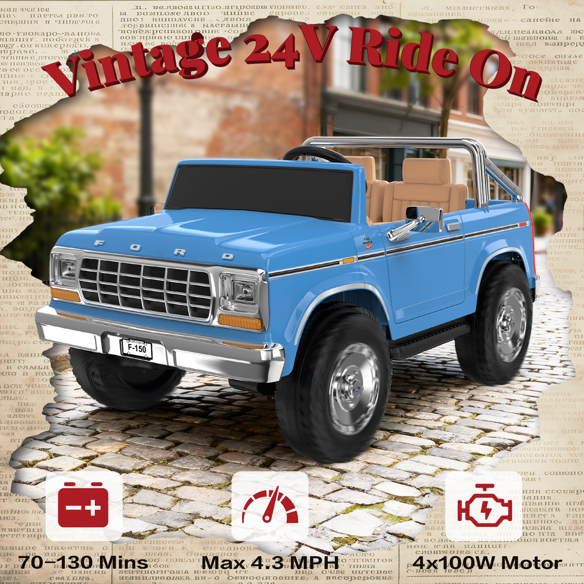 ANPABO Licensed Ford F-150 24V 2 Seater Ride on Car for Kids, Blue