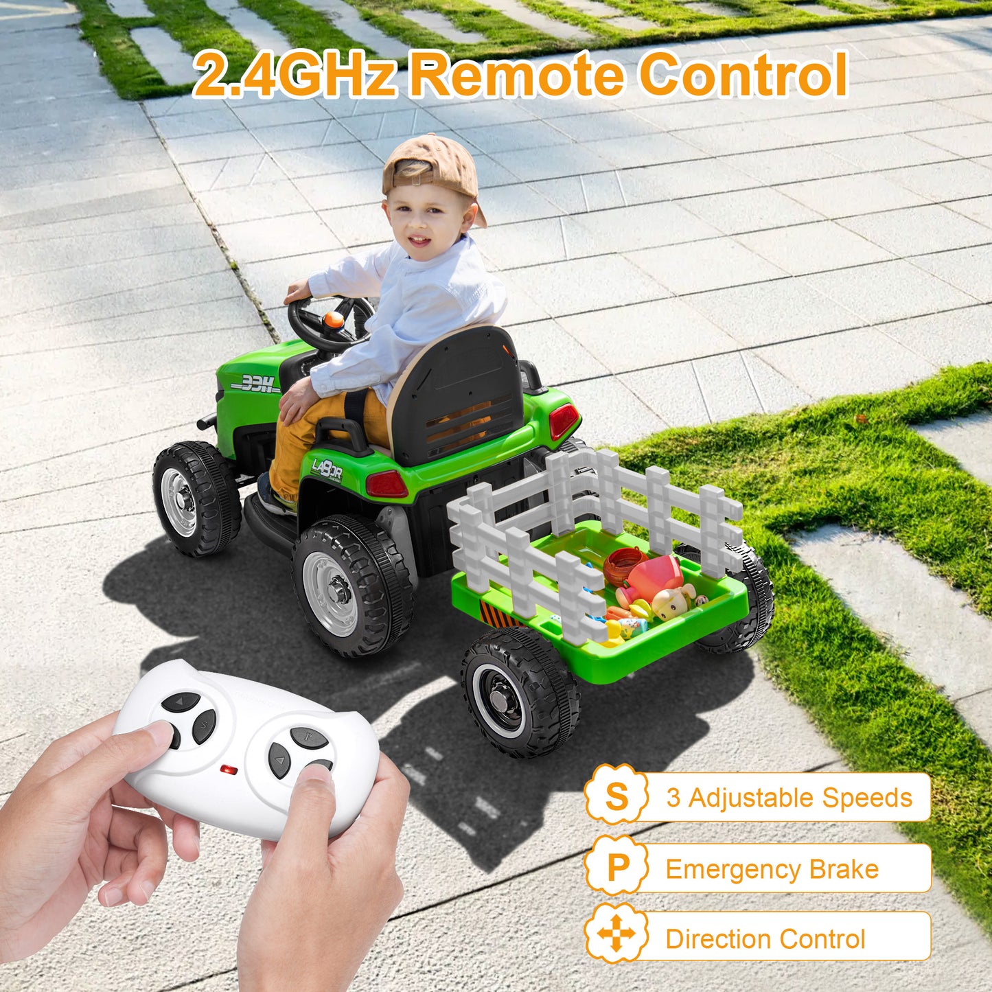 East Doll 12V Ride On Tractor Toy with Trailer