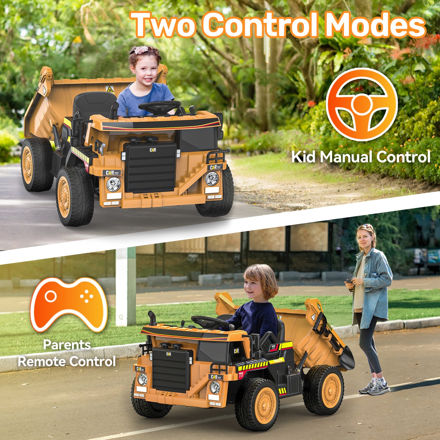 East doll 24V Ride on Dump Truck, Ride on UTV Car for Kids with Electric Dump Bed, 300W Powerful Motors, 4.4Mph, Remote Control, EVA Tires, Electric Truck for Kids