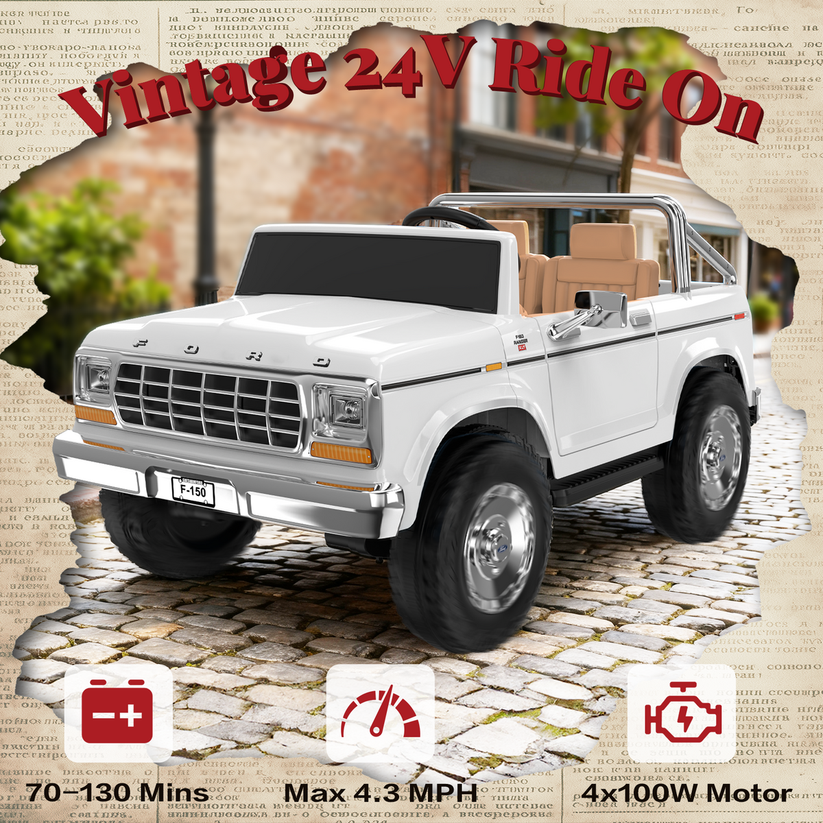 ANPABO Licensed Ford F-150 24V 2 Seater Ride on Car for Kids, White