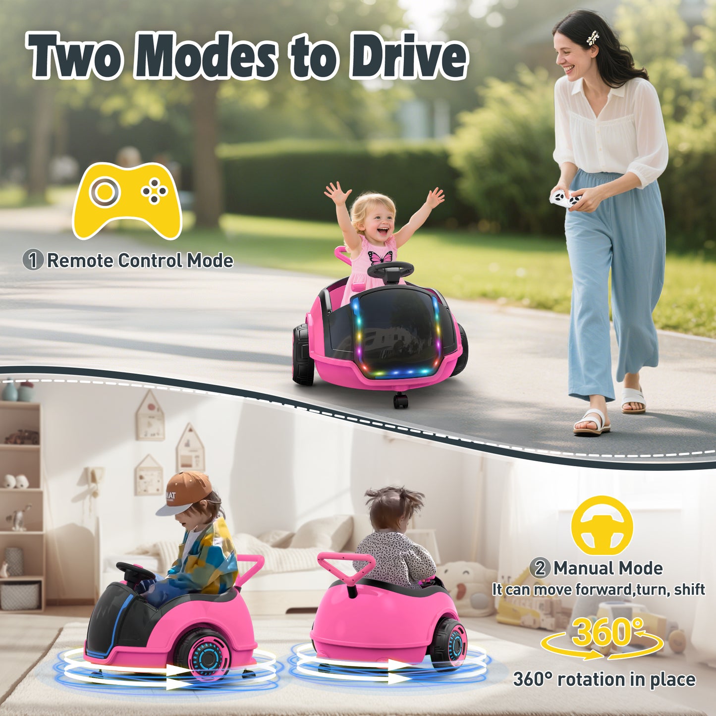 East doll 12V Electric Ride On Toy Car for Toddlers, Kids Puch Car, Outdoor Stroller Toys for Kids, Kids Cars to Ride in, 1-3Y,Remote Control, 1.3-2.5MPH, Music, Horn