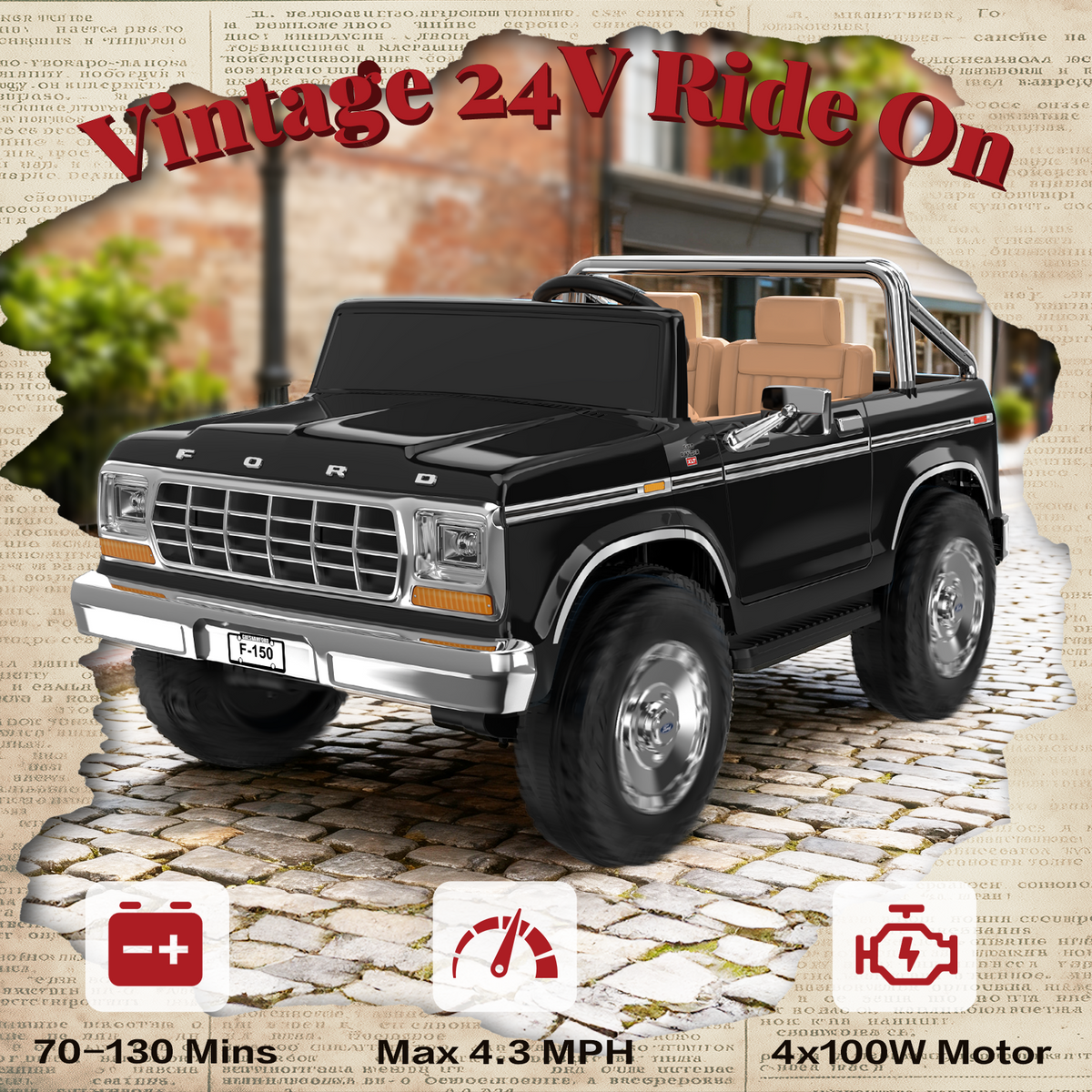 ANPABO Licensed Ford F-150 24V 2 Seater Ride on Car for Kids, Black