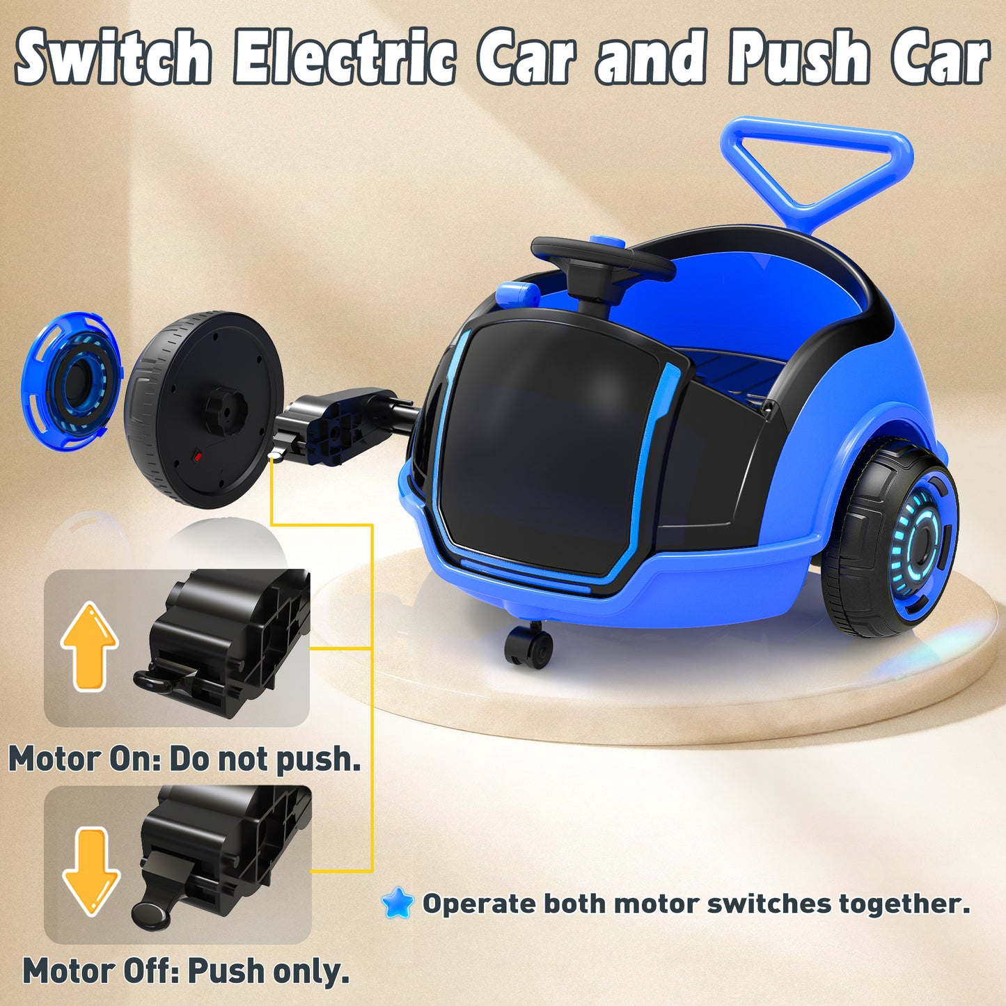 East doll 12V Electric Ride On Toy Car for Toddlers, Kids Puch Car, Outdoor Stroller Toys for Kids, Kids Cars to Ride in, 1-3Y,Remote Control, 1.3-2.5MPH, Music, Horn