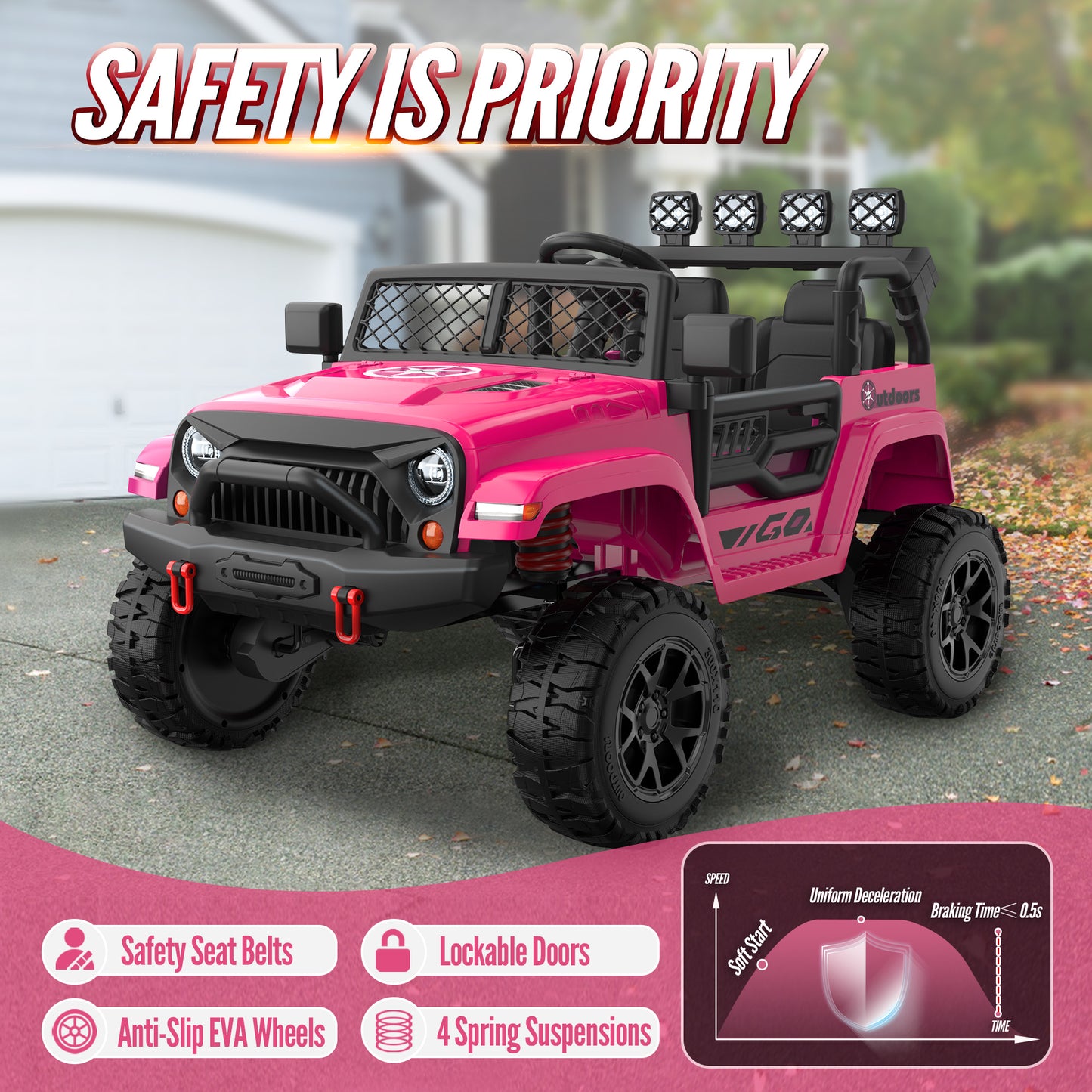 East doll 24Volt Power Ride On Truck, Electric Car for Kids, Ride on Toys with Remote Control, 19 In 2 Seater, 300W, LED Lights, Bluetooth, Music, 3 Speeds, Gift for Boys Girls