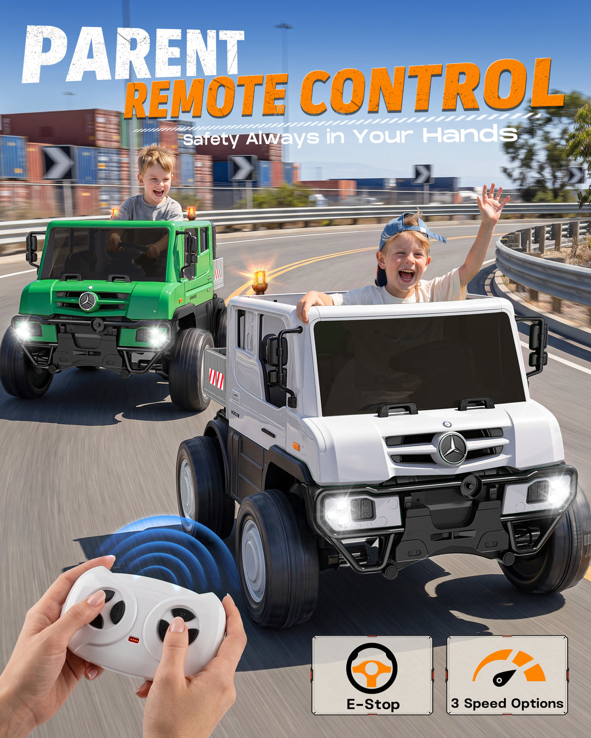 TOPLIX Mercedes-Benz Unimog 24V Ride On Dump Truck for Kids, 2 Seater w/Remote