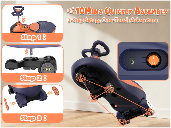 East doll 12V Wiggle Car for Kids with LED, Electric Ride on Toys for Toddlers Aged 3+, Swing Wiggle, Baby Car, 2.8-4.1 Mph, Flashing Wheels, Bluetooth(Upgraded Version）