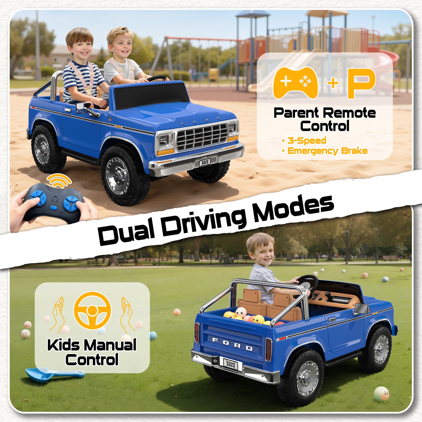 East doll 24V 2 Seater Power Ride on Car for Kids, Licensed Ford 1973 Ford F-150 Ride on Dump Truck, Remote Control, Bluetooth, Storage Bed