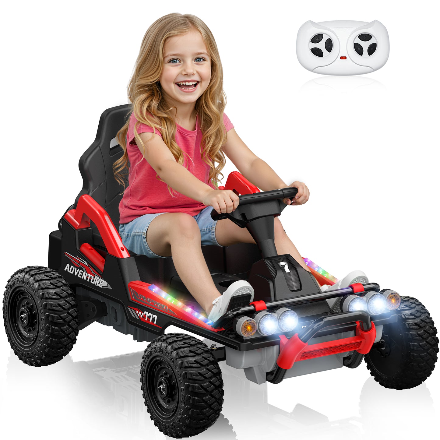 East doll 24V Ride on Toys Car for Big Kids Aged 3+, Electric Kart, Power 2X200W Motors, 4 Wheels, Remote Control, Gas Pedal & Brake, 5MPH