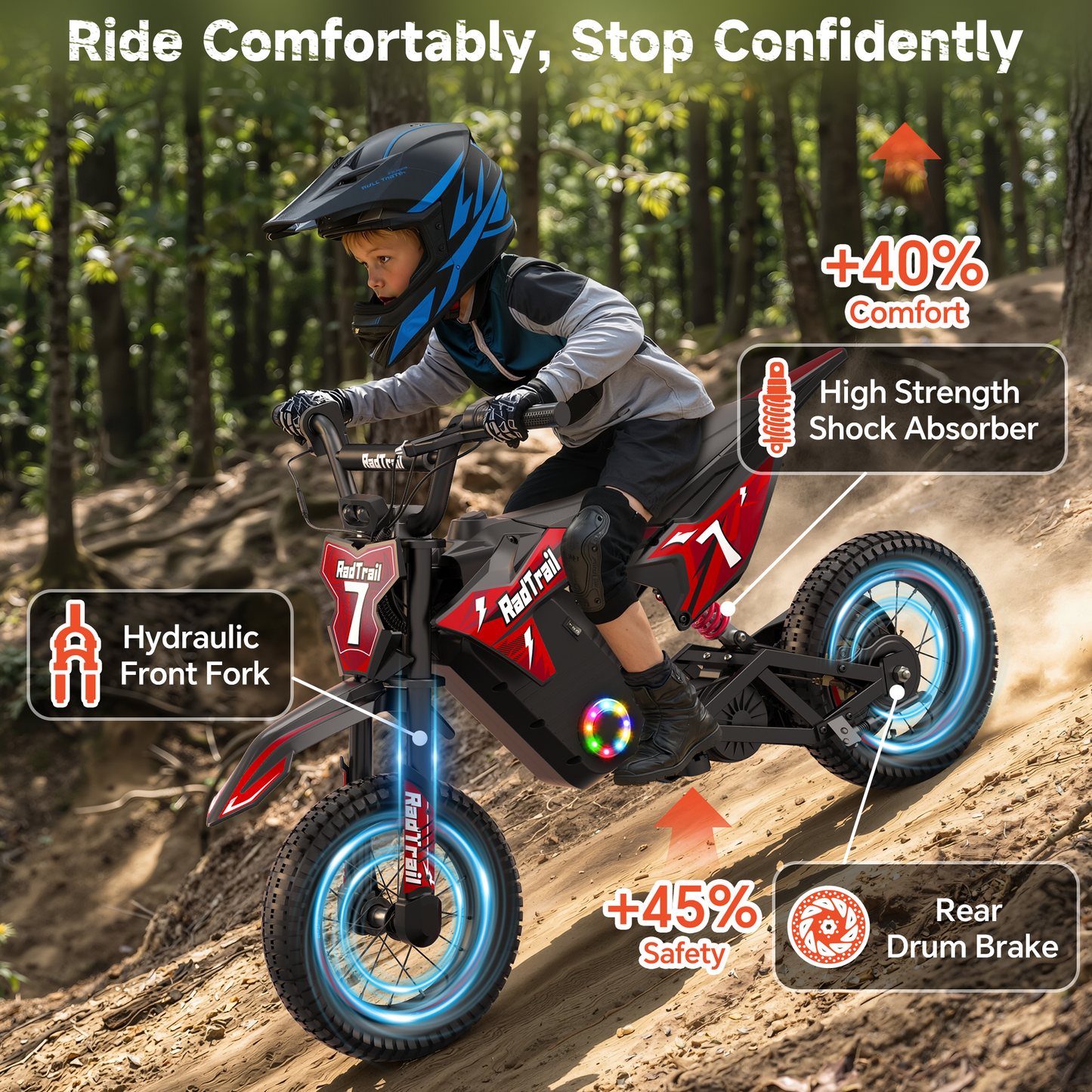 East doll 36V Electric Dirt Bike for Kids, Peak 700W Kids Electric Dirt Bikes, Electric Kids Dirt Bike for Boys Girls Aged 6-12Y, 3-Speed, Max 15.5 Mph, 13.7 Miles Long Range, 3 Light Modes