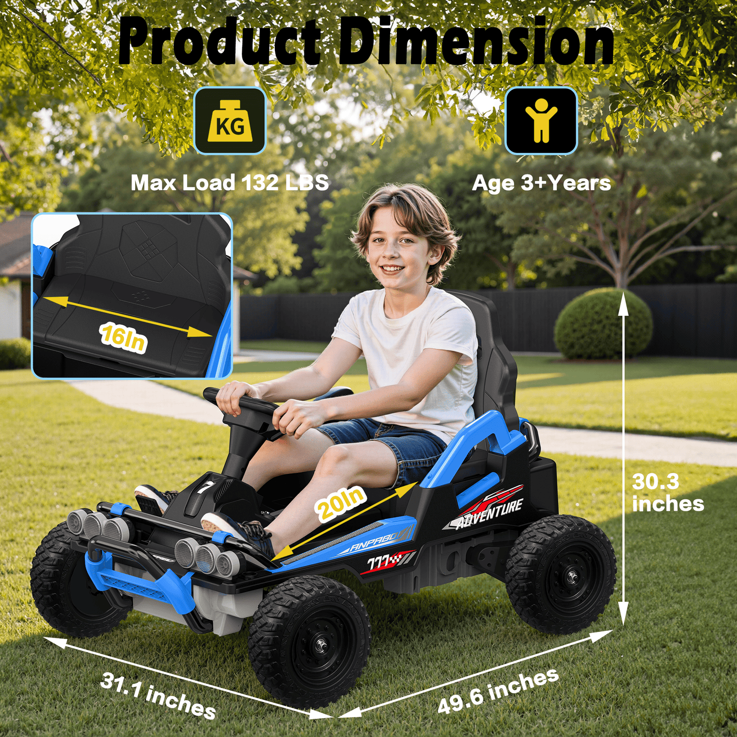 East doll 24V Ride on Toys Car for Big Kids Aged 3+, Electric Kart, Power 2X200W Motors, 4 Wheels, Remote Control, Gas Pedal & Brake, 5MPH