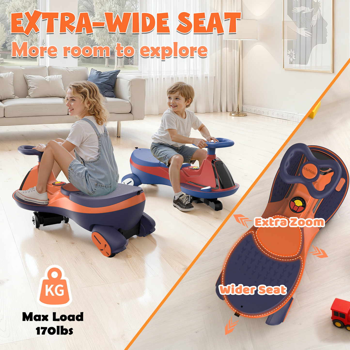 East doll 12V Wiggle Car for Kids with LED, Electric Ride on Toys for Toddlers Aged 3+, Swing Wiggle, Baby Car, 2.8-4.1 Mph, Flashing Wheels, Bluetooth(Upgraded Version）