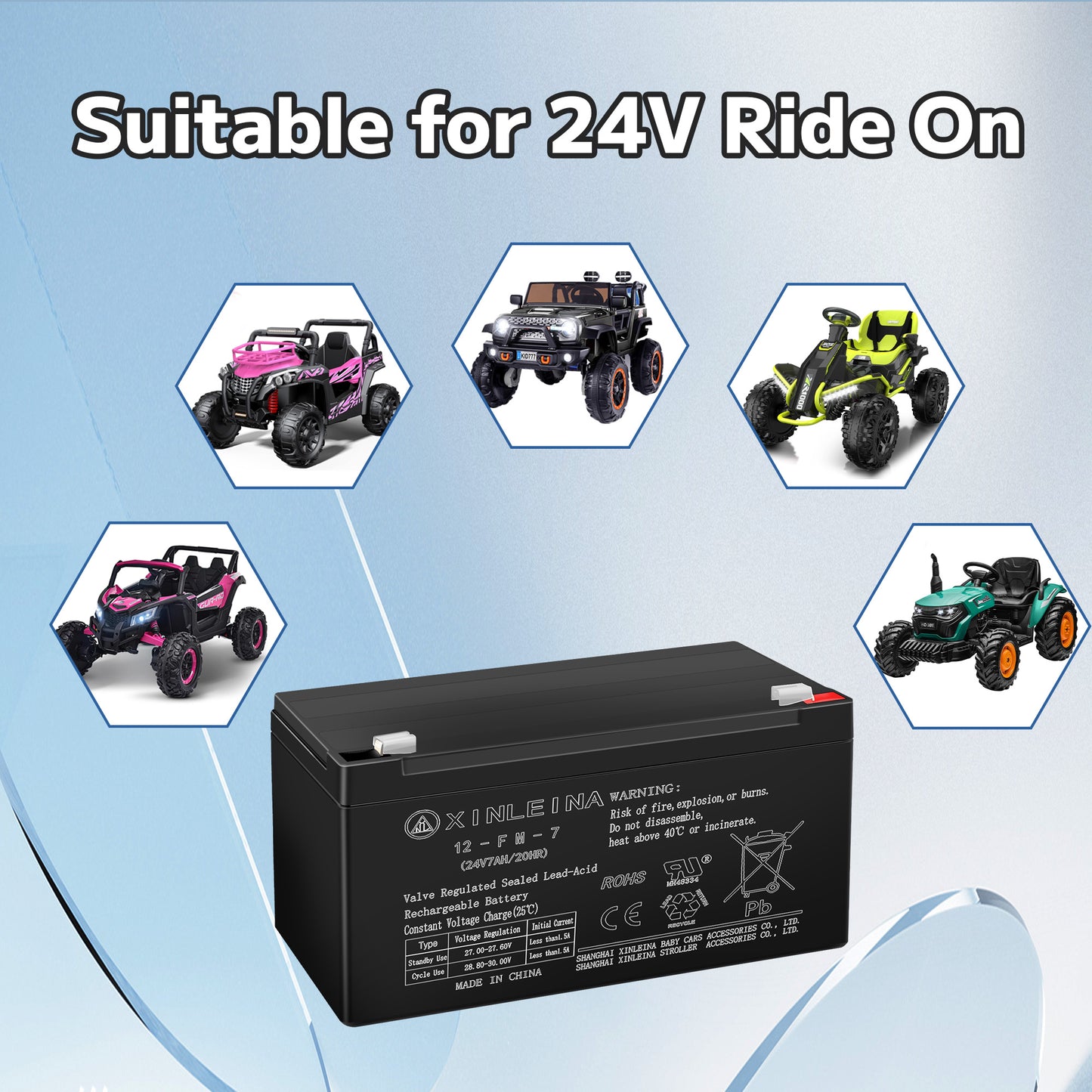 East doll 24V 7Ah Rechargeable Sealed Lead Acid Battery - Suitable for Most Kids Ride on Car - Battery Accessories