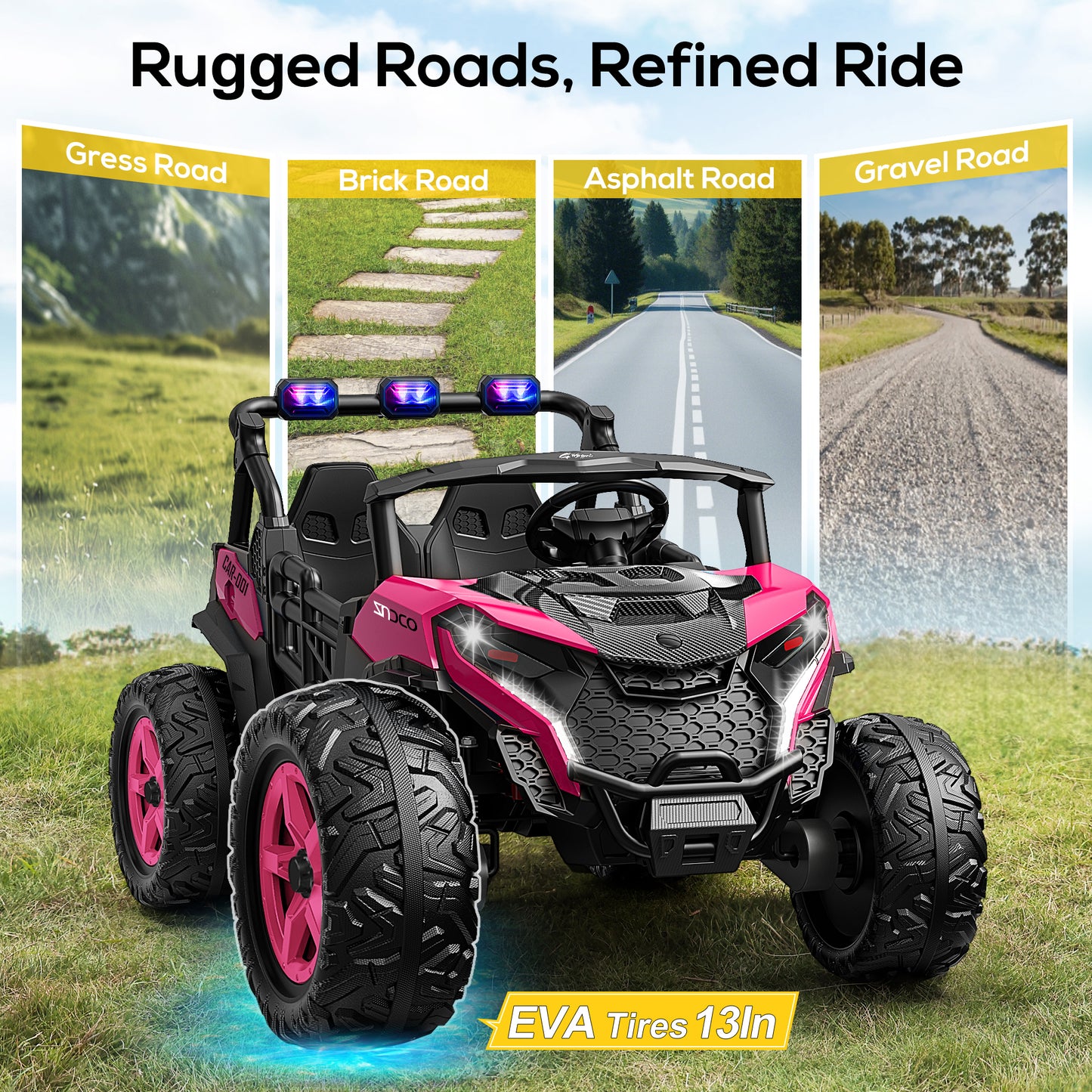 East doll 24V Kids Ride on UTV Car, 2 Seater Ride on Toy for Big Kids, Power Ride on Car for Boys, 4WD 800W Motors, Kid Electric Car Aged 3-8Y , 5.1 MPH , EVA Wheels, Remote Control, Music, Pink
