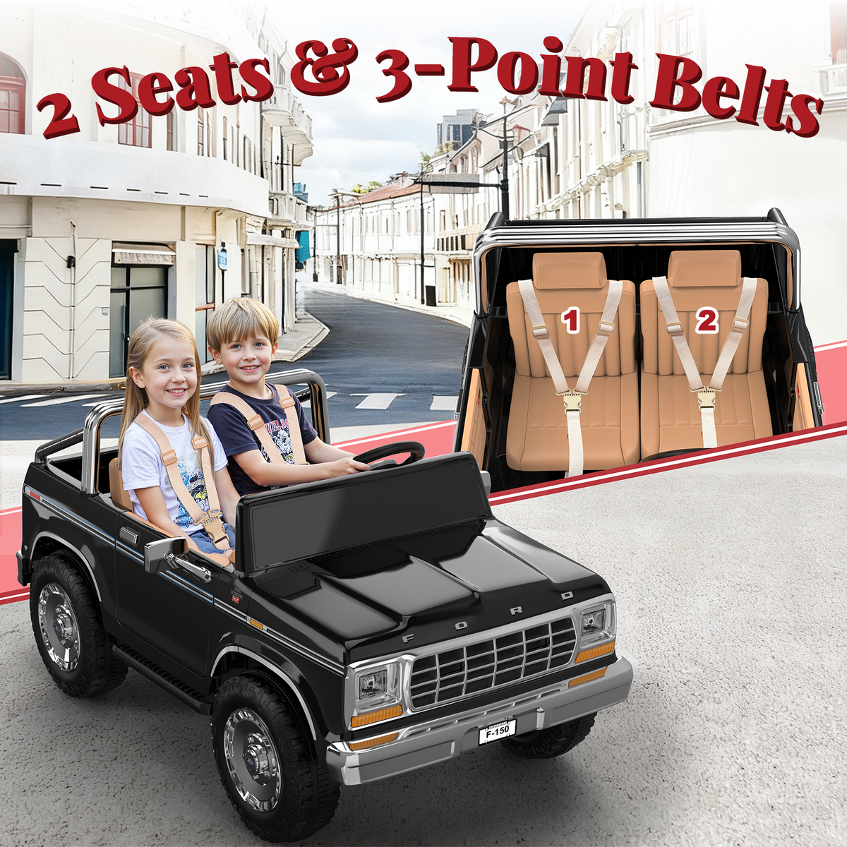 ANPABO Licensed Ford F-150 24V 2 Seater Ride on Car for Kids, Black