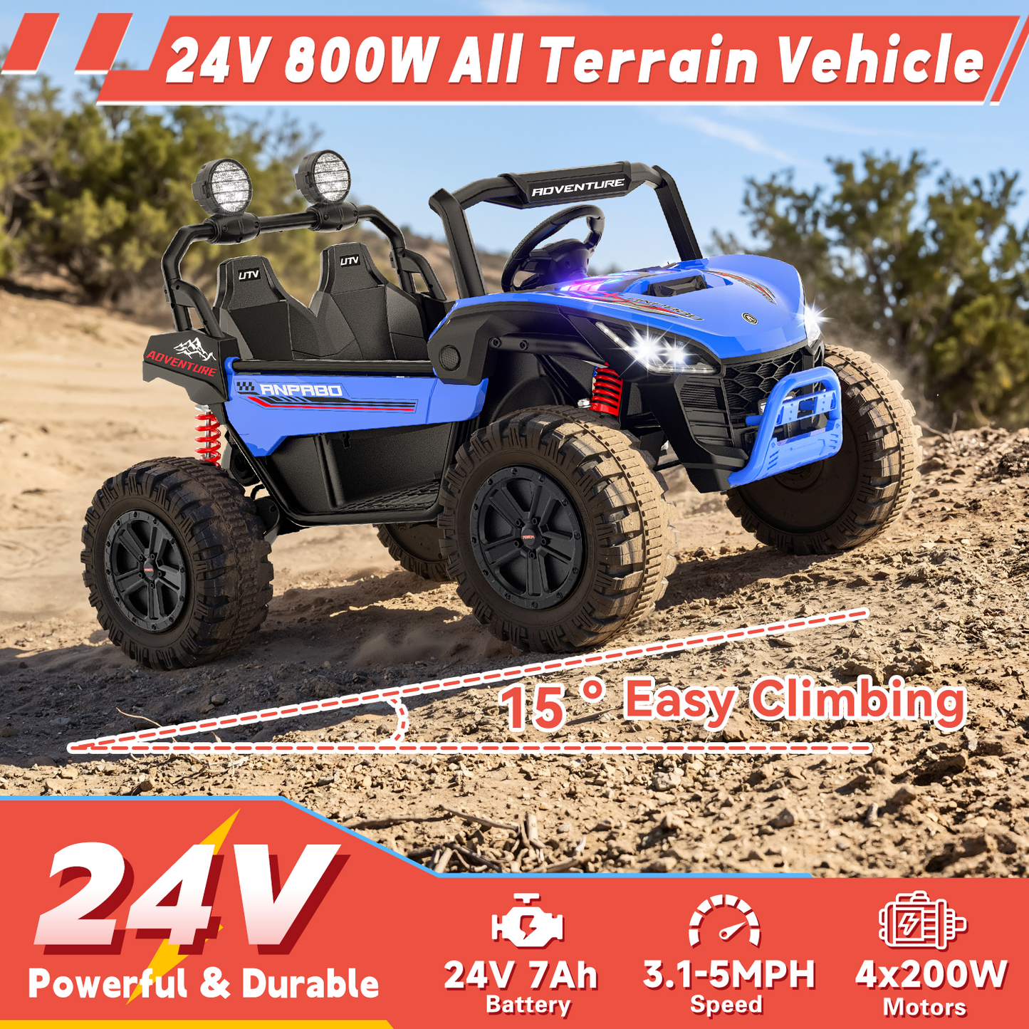 East doll 24V Ride on UTV Car for Big Kid, 2 Seater Ride on Car Toys, Power Electric car for kids,4 Wheels, 800W motors, Remote Control, 5.1 MPH ,3-12Y,Music