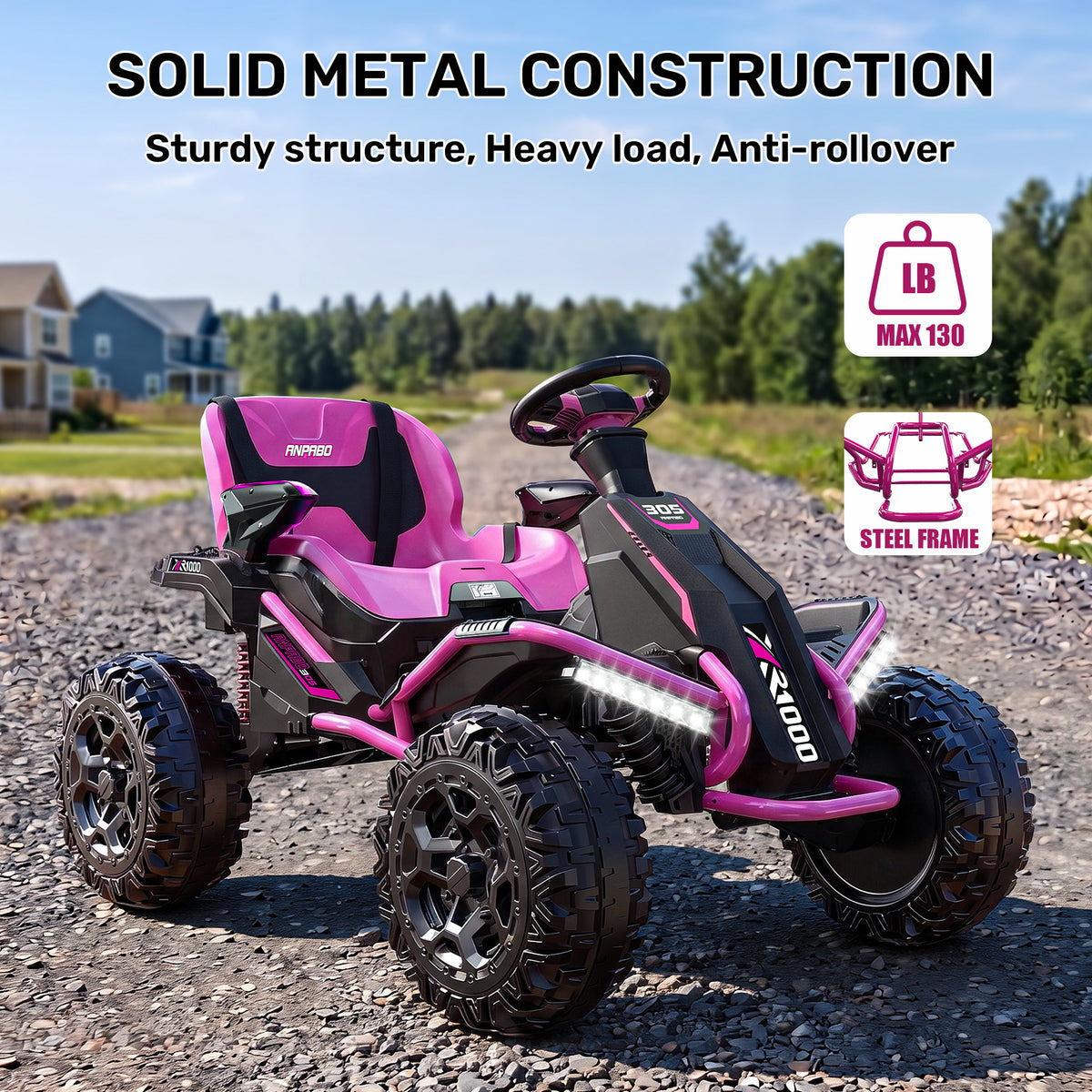 ANPABO 24V 4x200W Ride On Toys for Big Kids Aged 3-12, Adjustable Wide Seat