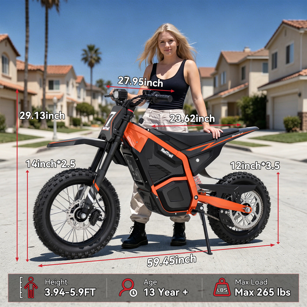 AceCruisers RadTrail M5 48V Electric Dirt Bike for Teens & Adults, 3000W Peak & 40 MPH