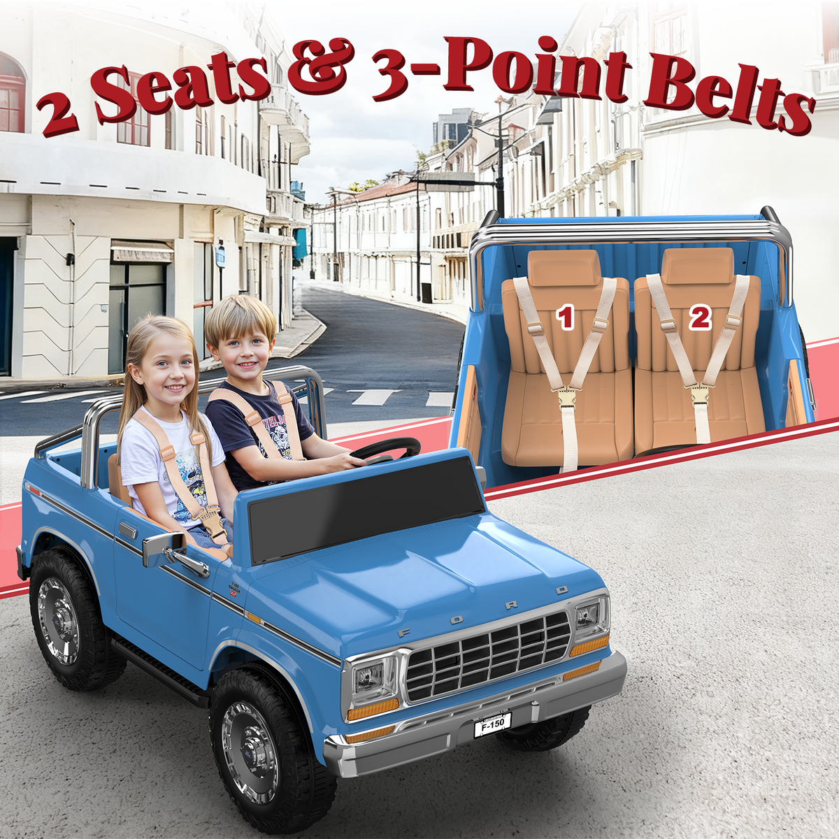 ANPABO Licensed Ford F-150 24V 2 Seater Ride on Car for Kids, Blue