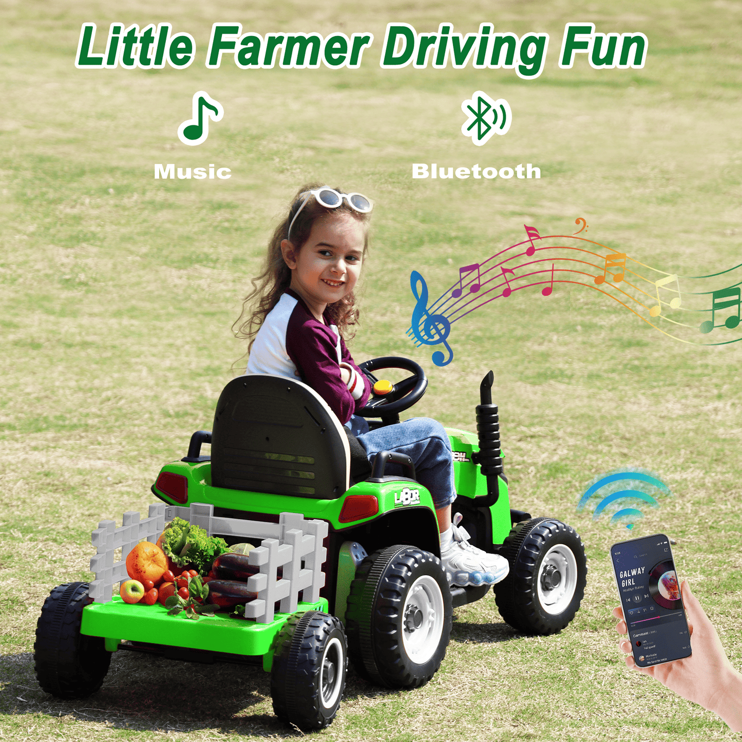 East doll 24 Volt Ride on Toys Car for Kids, Ride-on Tractor with Trailer, Electric Car for Kids, Power EVA Four Wheeler with Remote Control, 4.3Mph, Music Player, LED Light