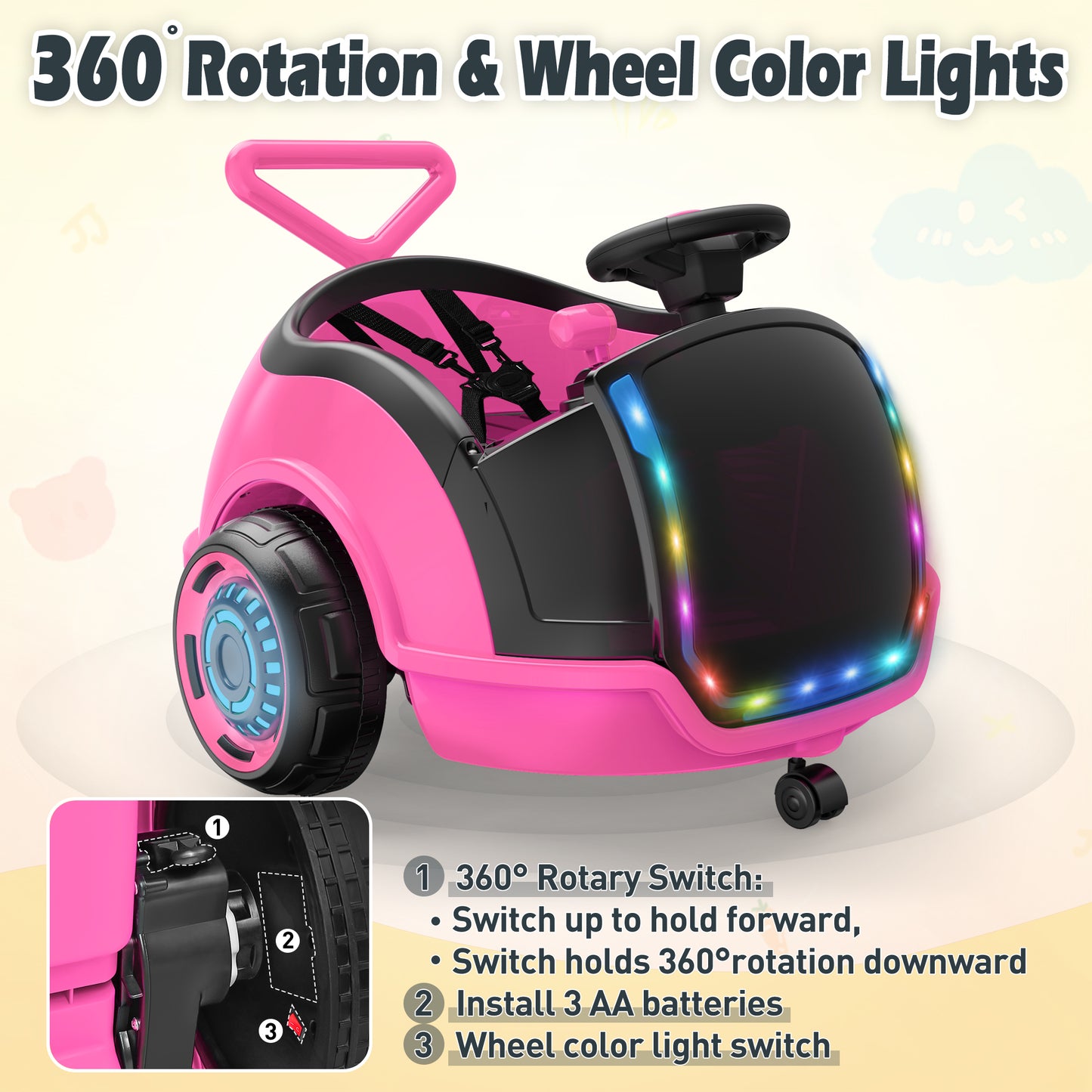 East doll 12V Electric Ride On Toy Car for Toddlers, Kids Puch Car, Outdoor Stroller Toys for Kids, Kids Cars to Ride in, 1-3Y,Remote Control, 1.3-2.5MPH, Music, Horn