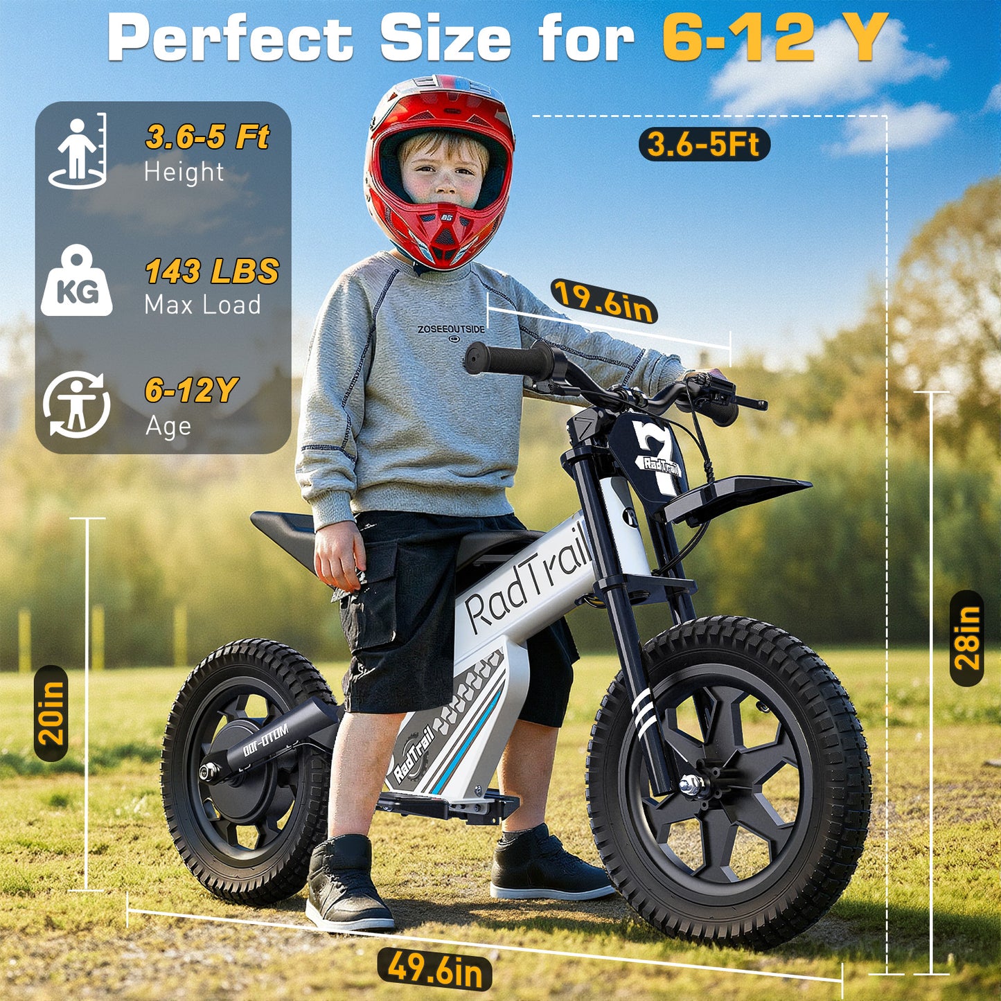 East doll 36V Electric Dirt Bike for Kids, 14" Pneumatic Tire