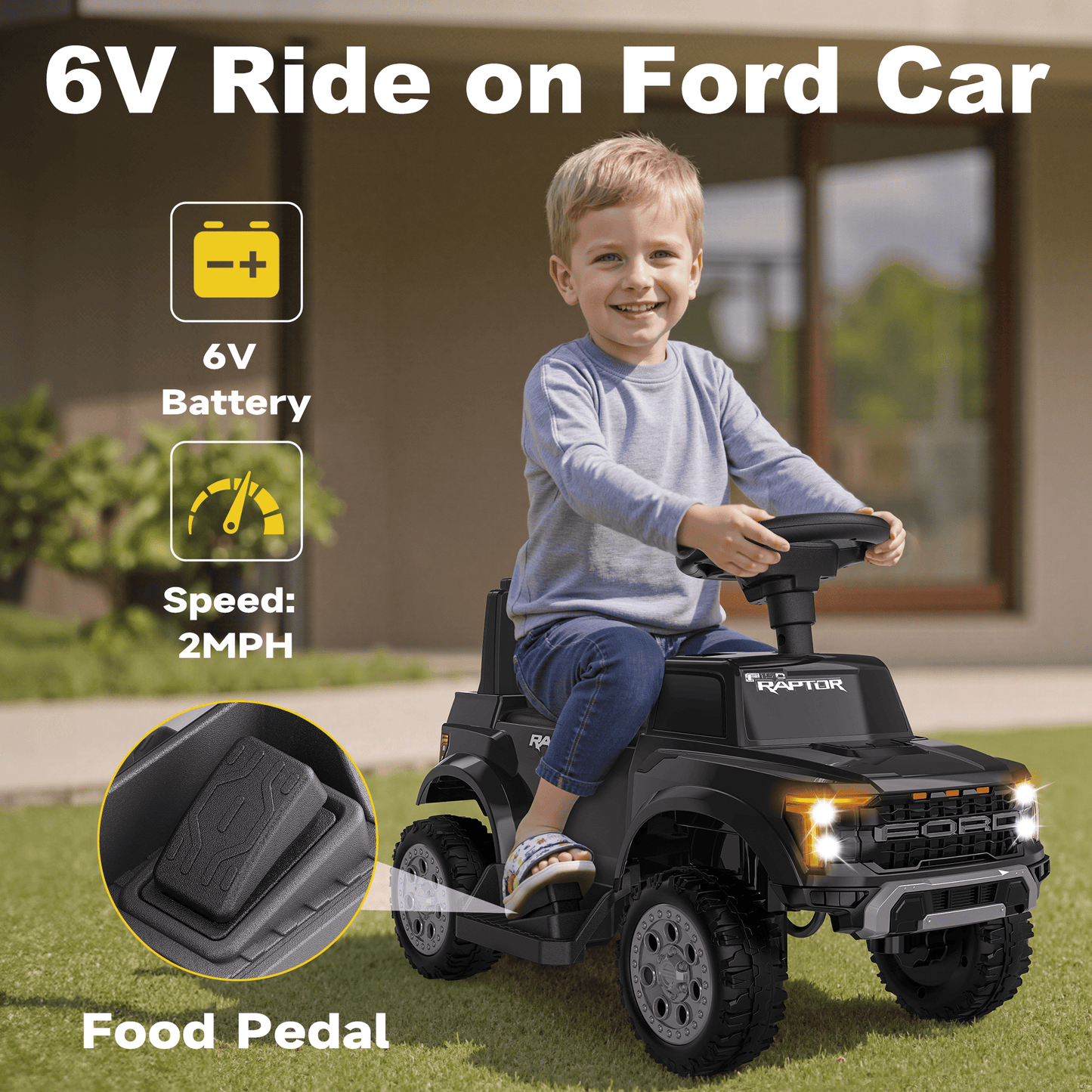 East doll 6V Ride on Toy for Toddler, Ford Electric Car for Kids, Toddler Car for Ages 1-3 Years, LED Lights, Power Motor，4 wheeler, Kids ATV