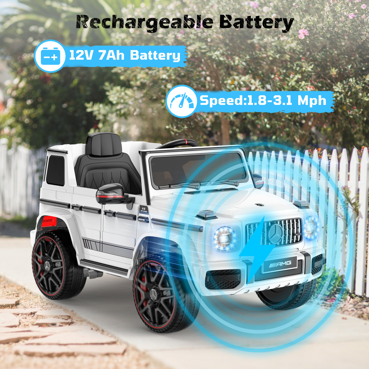 ANPABO 12V 7AH Licensed Mercedes-Benz G63 Electric Car for Kids, White