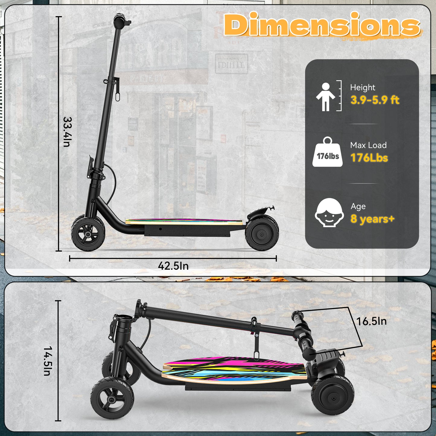 East doll 24V 4 Wheel Electric Scooter for Kids Ages 8-12, 250W Brushless Motor, Max 10 MPH & 8.5 Miles, LED Lights, 5 Speed, Rear Brake, Tiltable Handle Kids E-Scooter