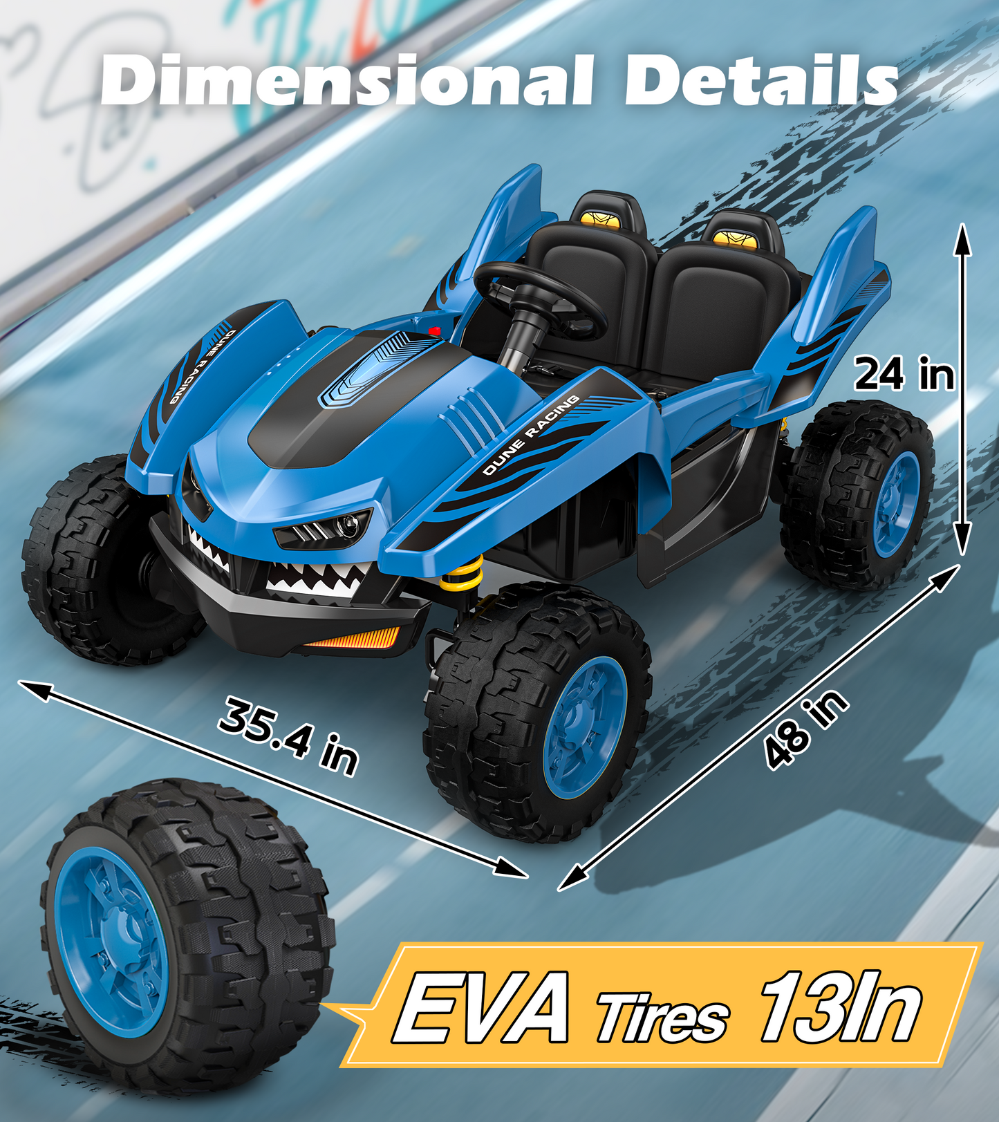 East doll 24V Ride on Toys Car for Big Kids, 2 Seater Power Ride on UTV , Sharks Electric Car for Kids Aged 3-10Y, 4WD 800W Motors, Remote Control, 5.1Mph, Music