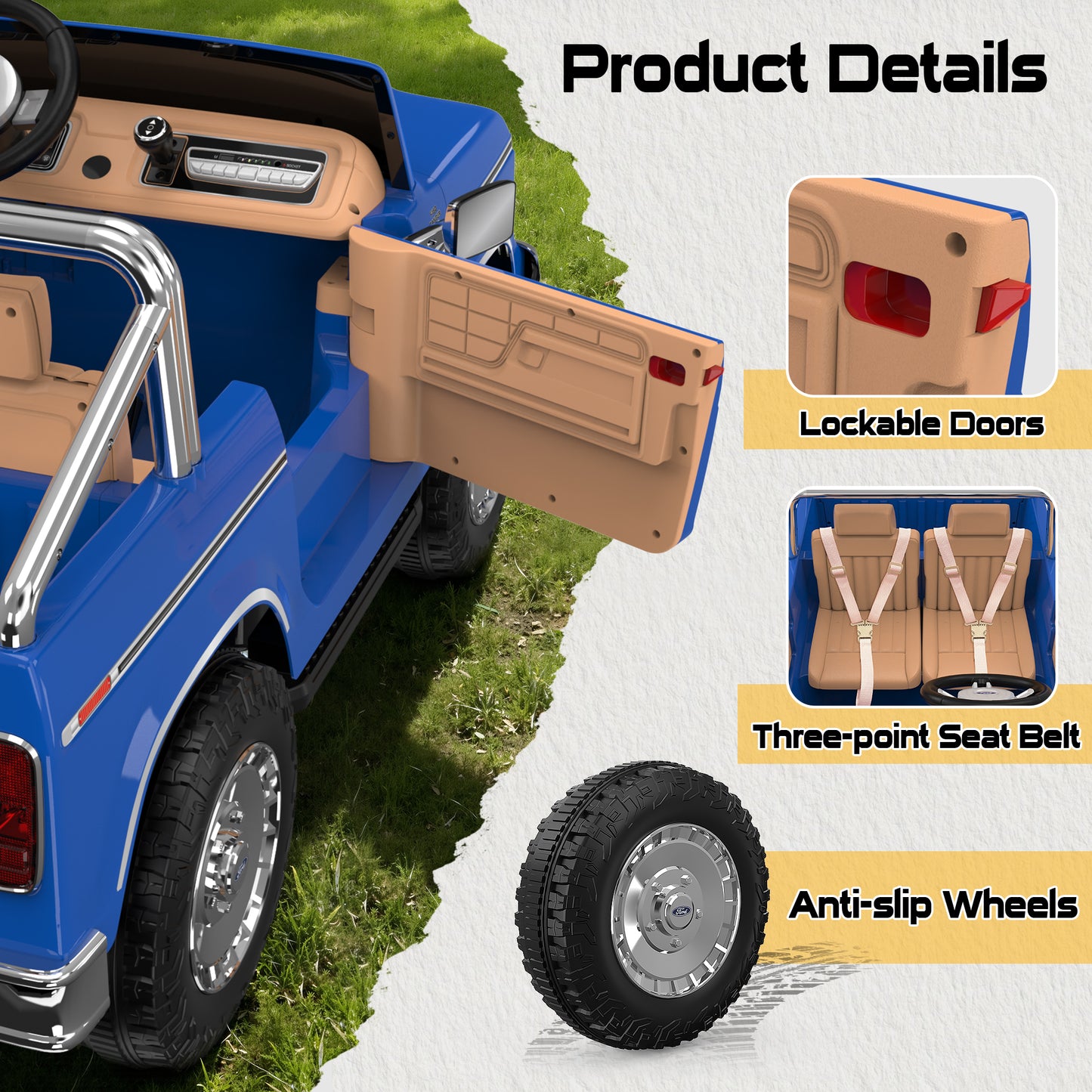 East doll 24V 2 Seater Power Ride on Car for Kids, Licensed Ford 1973 Ford F-150 Ride on Dump Truck, Remote Control, Bluetooth, Storage Bed