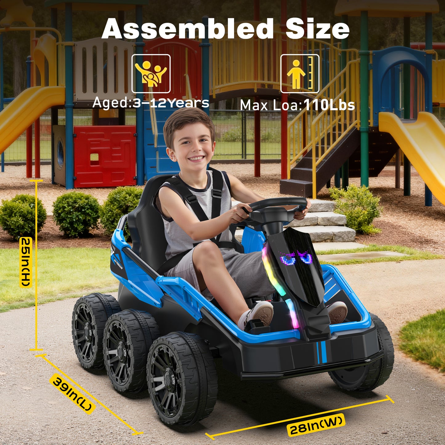 East doll 24V Power Ride on Toys for Big Kids, 6 Wheels Kids UTV, 4x75W Motors, 5MPH, Remote Control, Music, Racing Kids Electric Kart for Age 3+