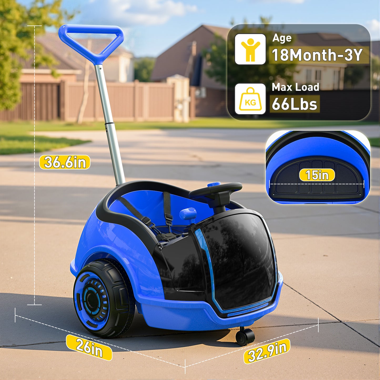 East doll 12V Electric Ride On Toy Car for Toddlers, Kids Puch Car, Outdoor Stroller Toys for Kids, Kids Cars to Ride in, 1-3Y,Remote Control, 1.3-2.5MPH, Music, Horn