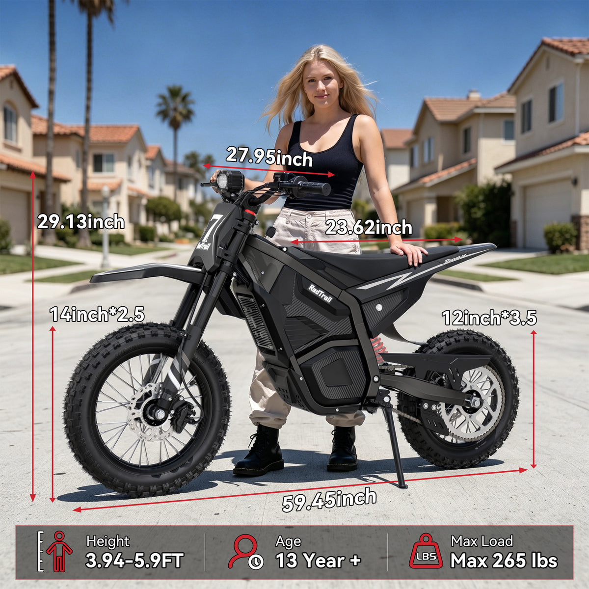 AceCruisers RadTrail M5 48V Electric Dirt Bike for Teens & Adults, 3000W Peak & 40 MPH