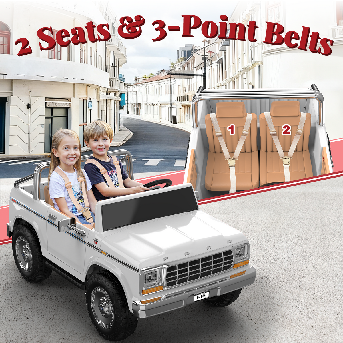 ANPABO Licensed Ford F-150 24V 2 Seater Ride on Car for Kids, White