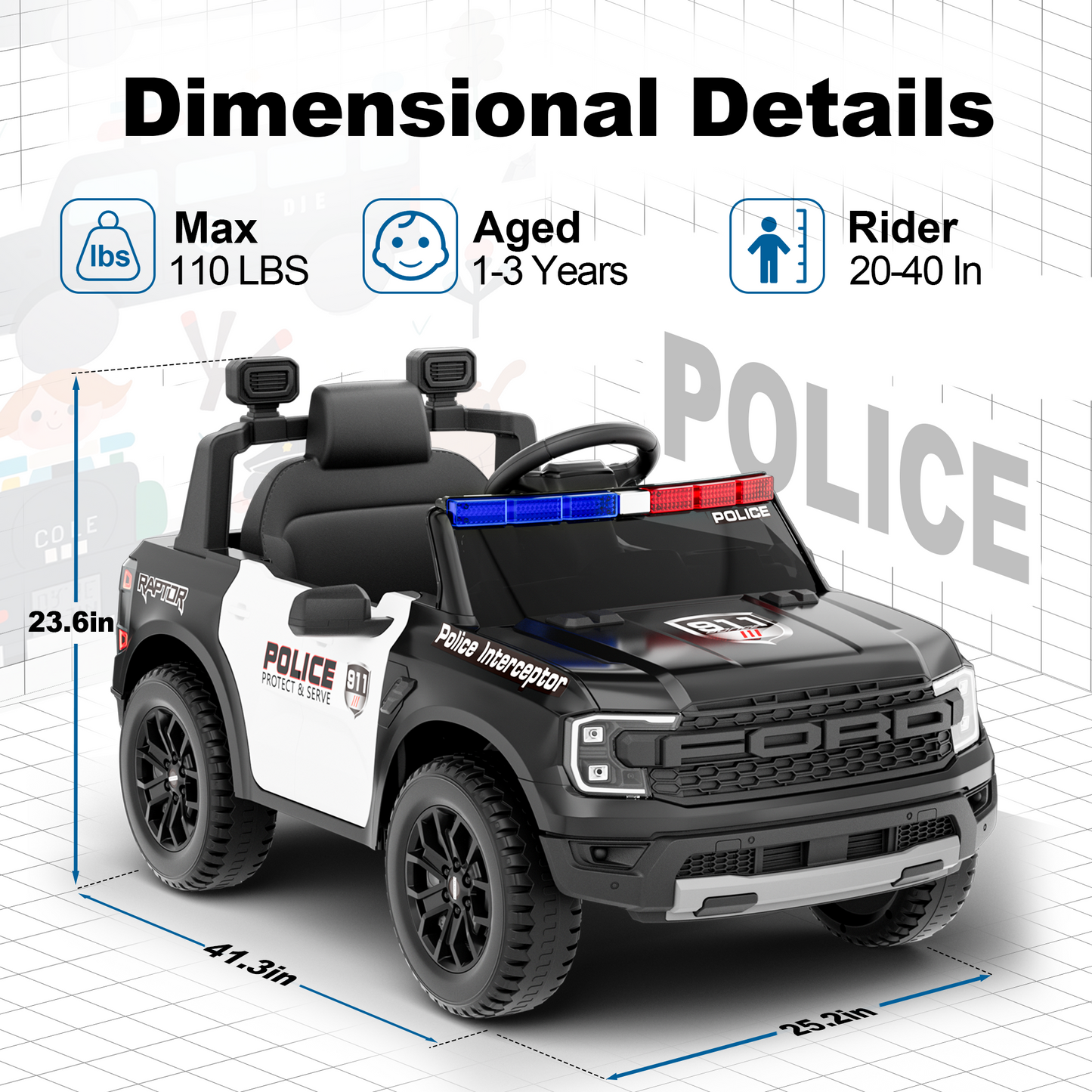 East doll 12V Licensed Ford Kids Ride on Police Car