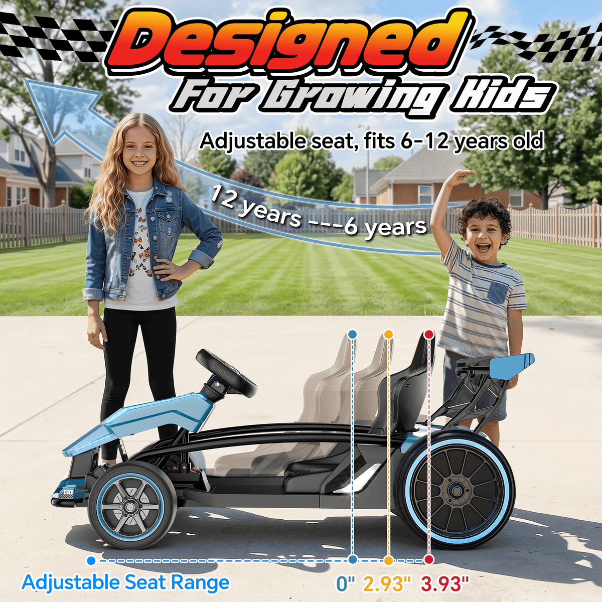 TOYBSNR 24V Electric Drift Go Kart for Kids 6-14, 24V Drift Car Ride On Racing Kart for Big Kids, Adjustable Seat, 9.3 MPH, Blue