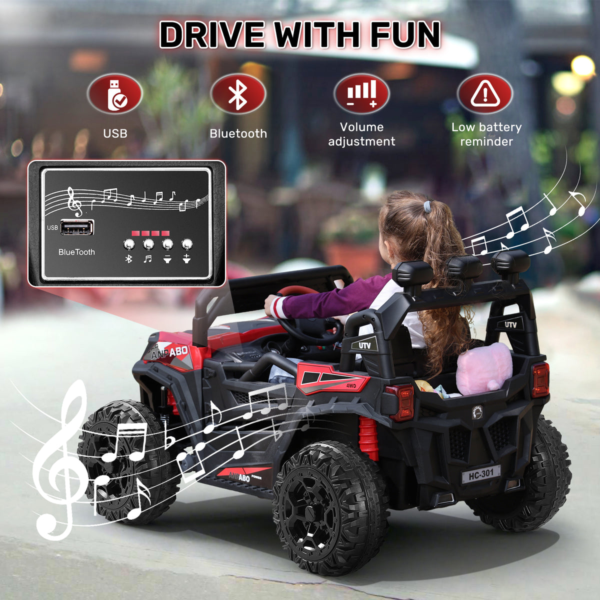 ANPABO 24 Volt Ride On Toys for Big Kids, 4WD/2WD, w/ Remote Control, Red, 4WD Off-Road Fun, 4 Shock Absorbers, 19" Wide Seat, 4-Point Safety Harness, Up to 4.5 MPH, Built-In Storage Trunk