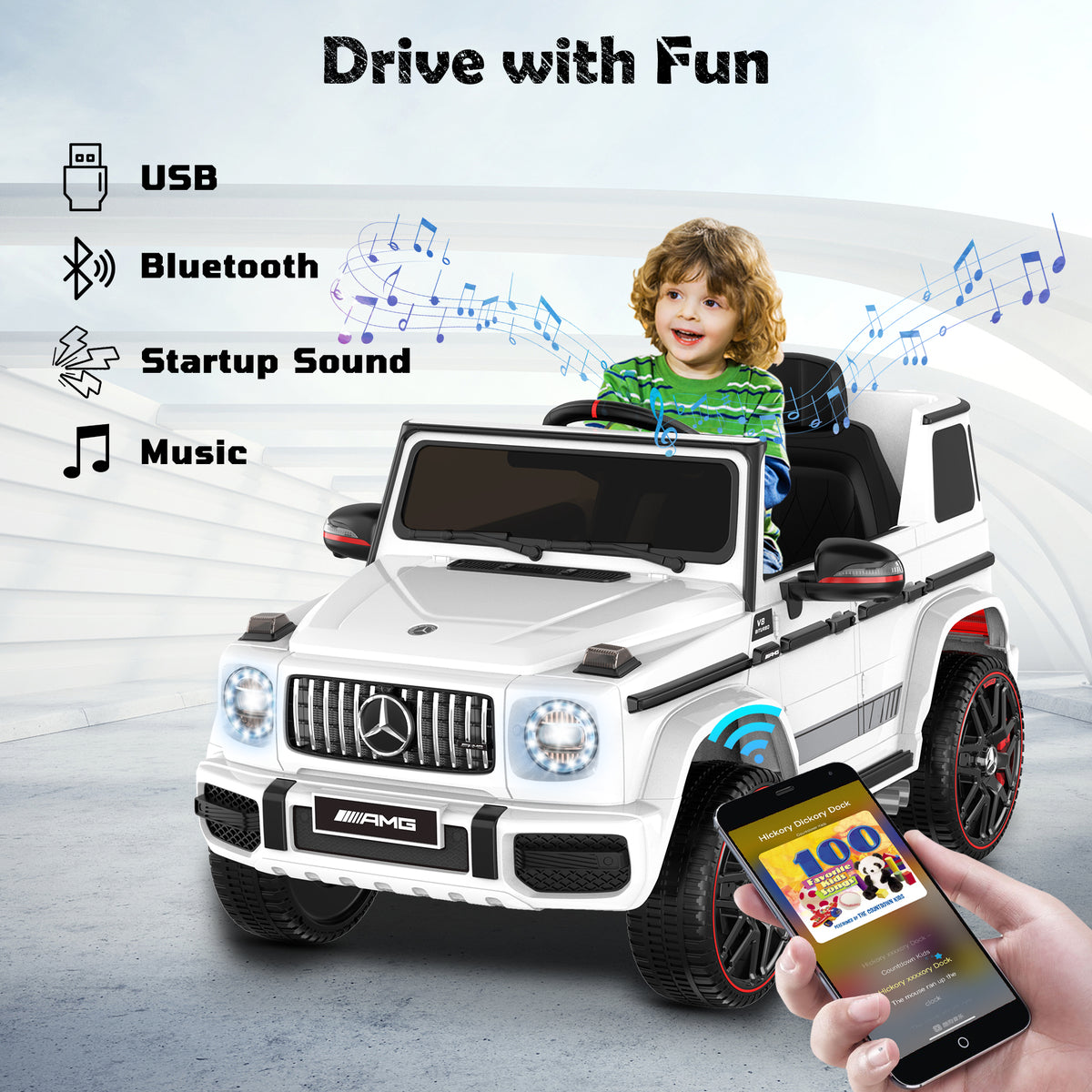 ANPABO 12V 7AH Licensed Mercedes-Benz G63 Electric Car for Kids, White