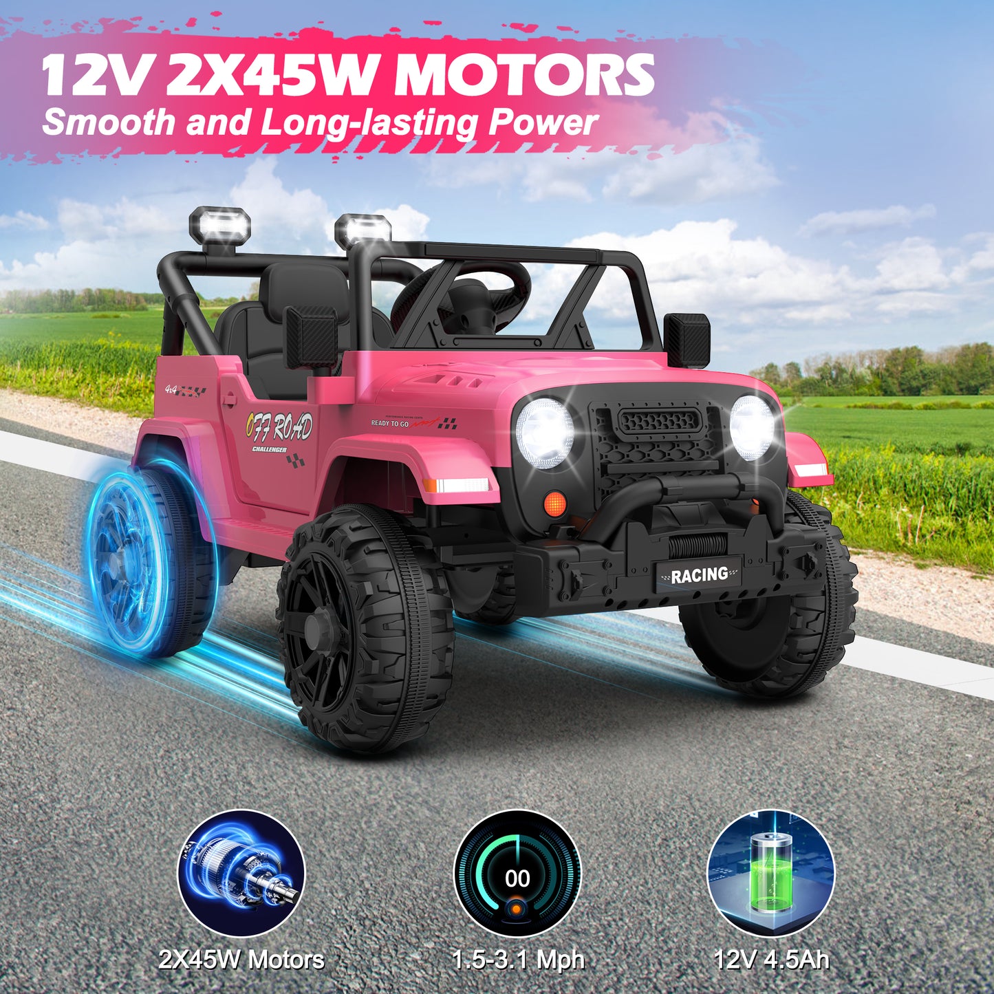 East doll 12V Ride on Car for Toddlers, Kids Electric Car with Remote Control, Bluetooth, Music, 3 Speeds for Kids Gifts